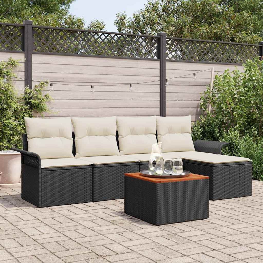 6 dalių sodo sofa rinkinys su pagalvėmis juoda poli ratanas akacija - Namų Idėja