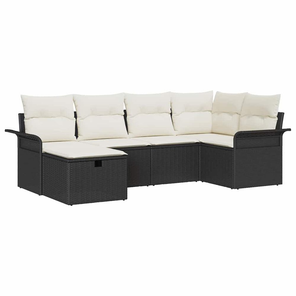 6 Dalių Sodo Sofa Rinkinys Su Pagalvėmis Juodas Poli Ratanas - Namų Idėja