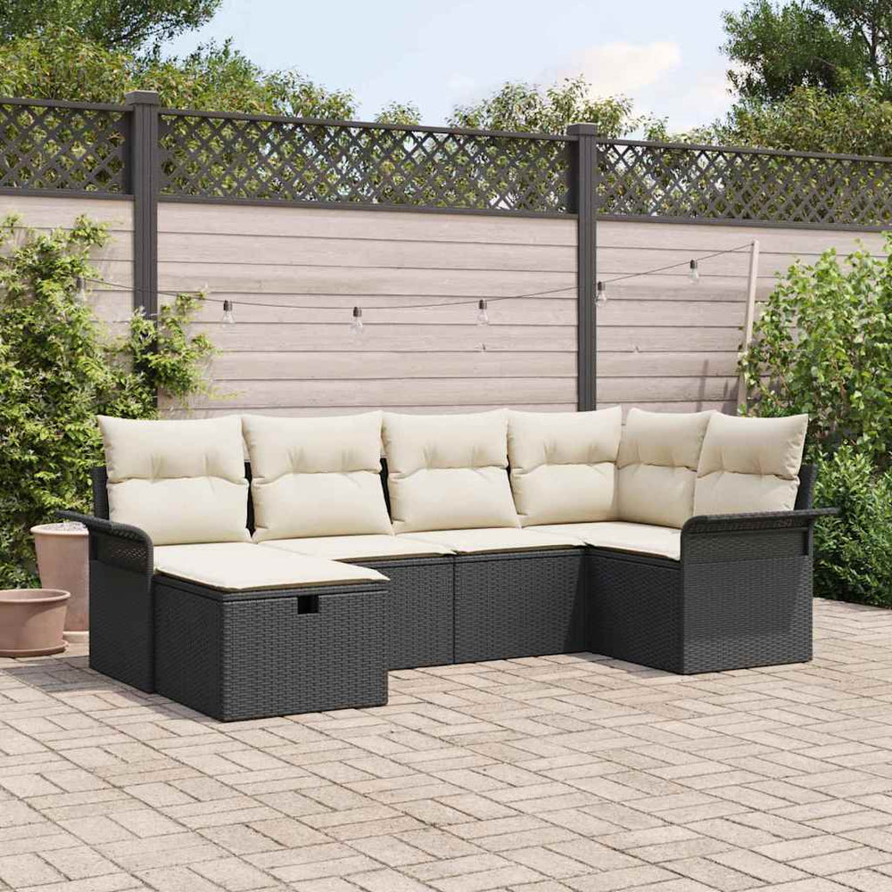 6 Dalių Sodo Sofa Rinkinys Su Pagalvėmis Juodas Poli Ratanas - Namų Idėja