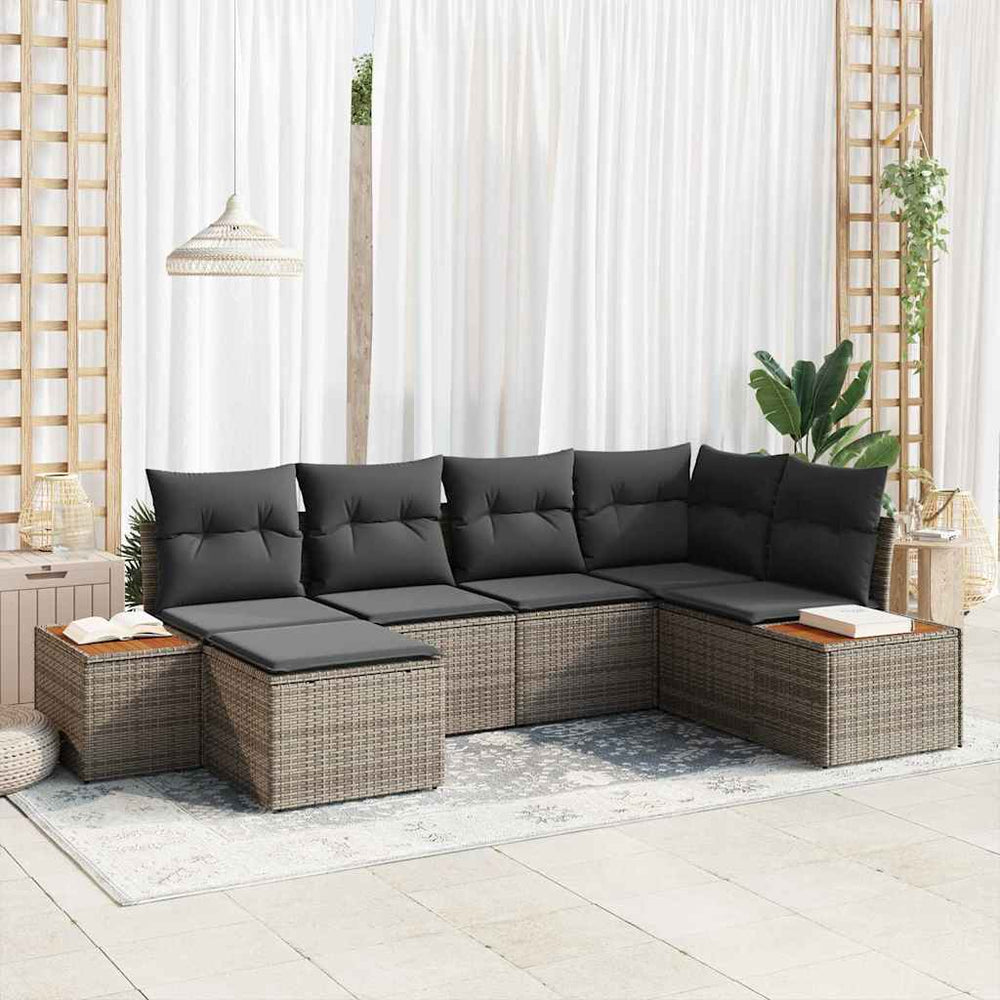 6 dalių sodo sofa rinkinys su pagalvėmis pilkas poliratanas akacijos - Namų Idėja