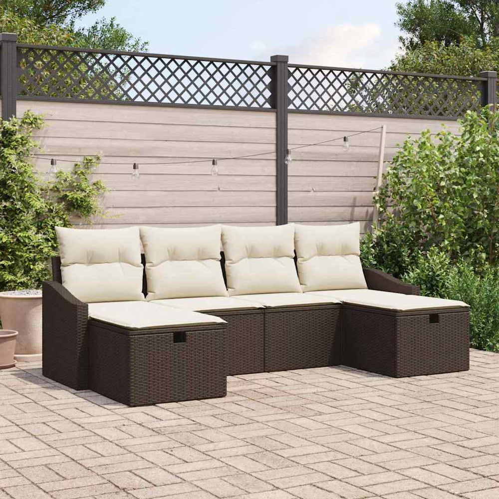 6 dalių sodo sofa rinkinys su pagalvėmis ruda poli ratanas - Namų Idėja