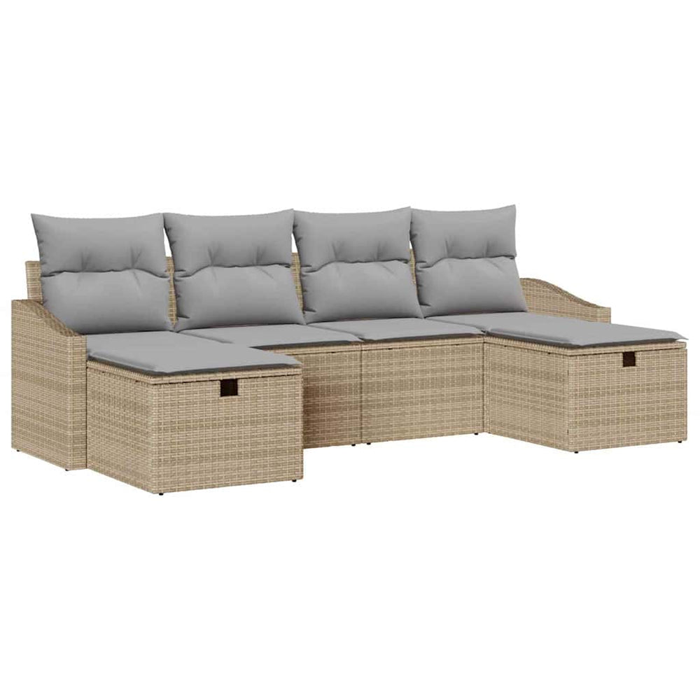6 dalių sodo sofa rinkinys su pagalvėmis Smėlio Poli Ratanas - Namų Idėja