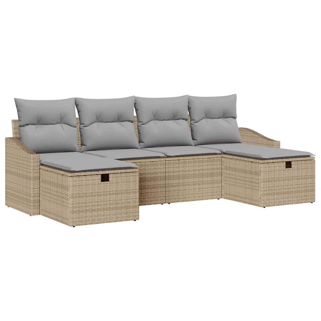 6 dalių sodo sofa rinkinys su pagalvėmis Smėlio Poli Ratanas - Namų Idėja
