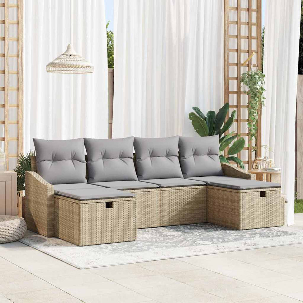 6 dalių sodo sofa rinkinys su pagalvėmis Smėlio Poli Ratanas - Namų Idėja