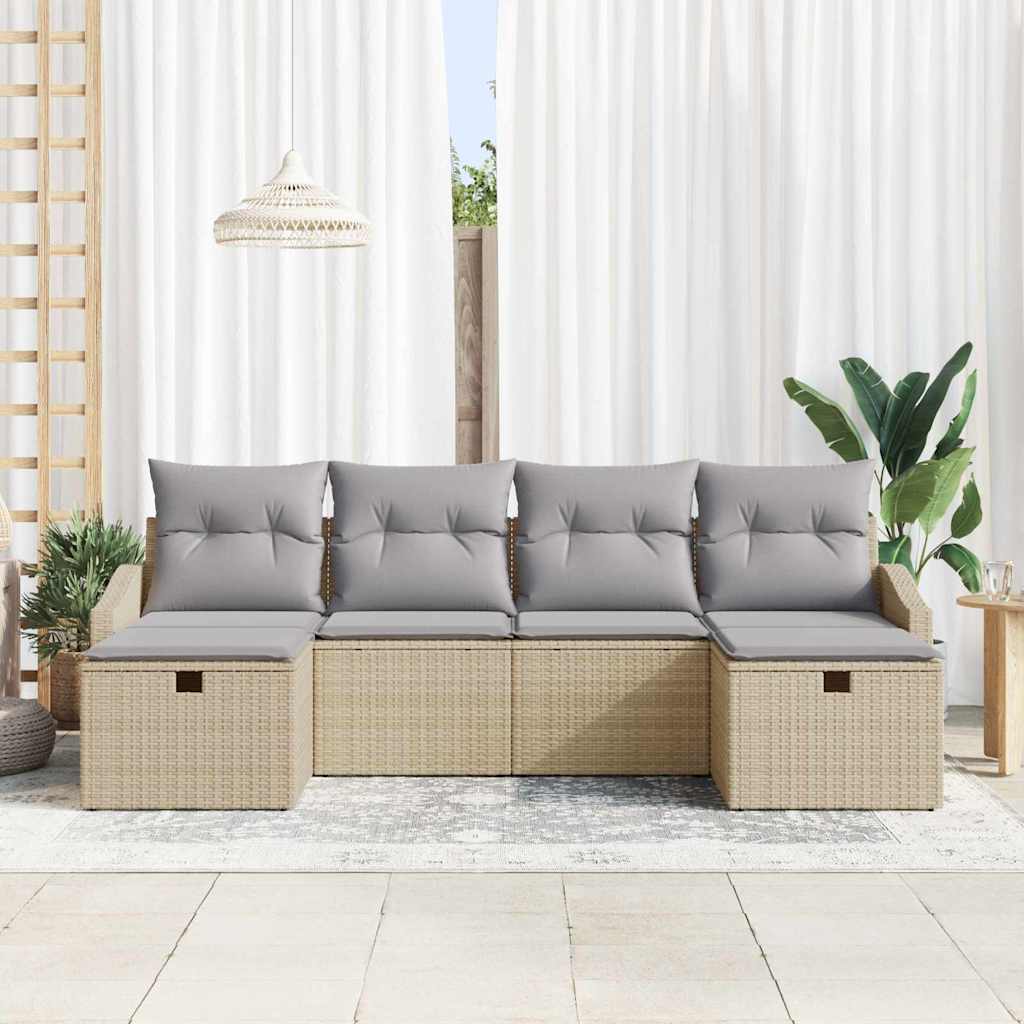 6 dalių sodo sofa rinkinys su pagalvėmis Smėlio Poli Ratanas - Namų Idėja