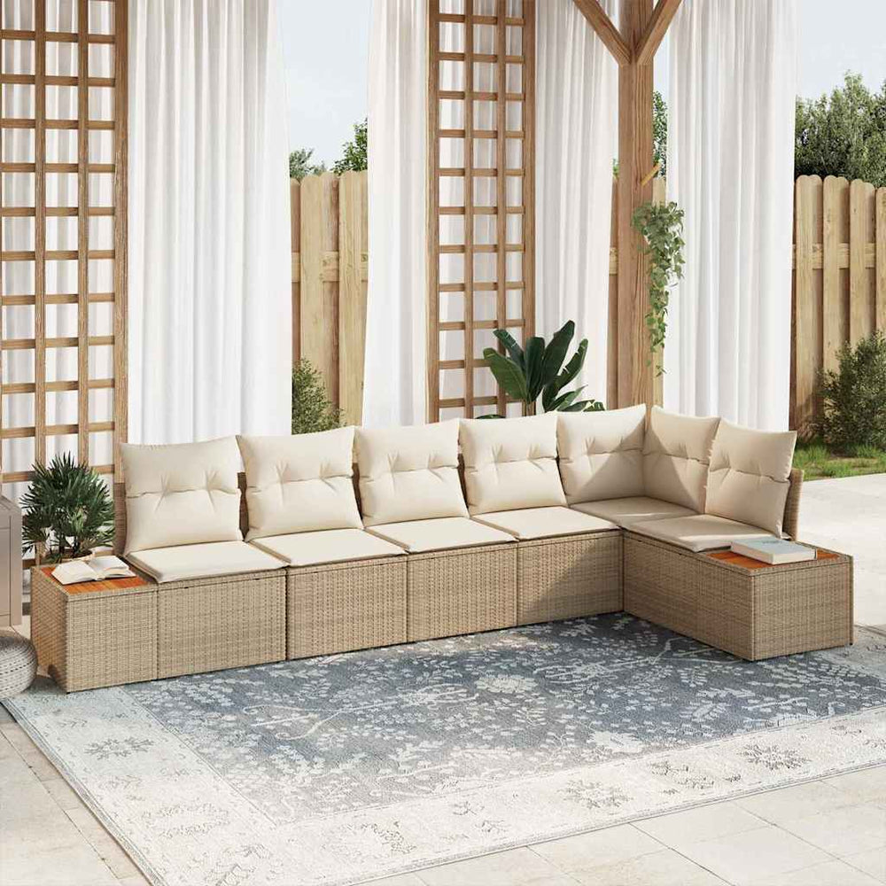 6 dalių sodo sofa su pagalvėlėm smėlio spalvos poli ratanas akacija - Namų Idėja