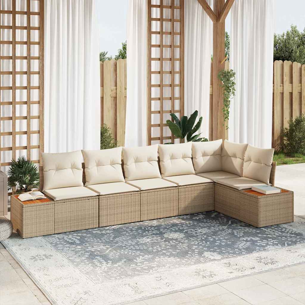 6 dalių sodo sofa su pagalvėlėm smėlio spalvos poli ratanas akacija - Namų Idėja