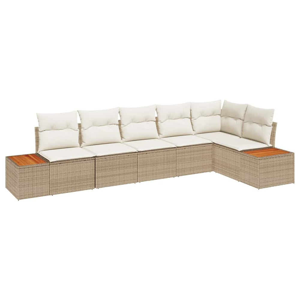 6 dalių sodo sofa su pagalvėlėm smėlio spalvos poli ratanas akacija - Namų Idėja