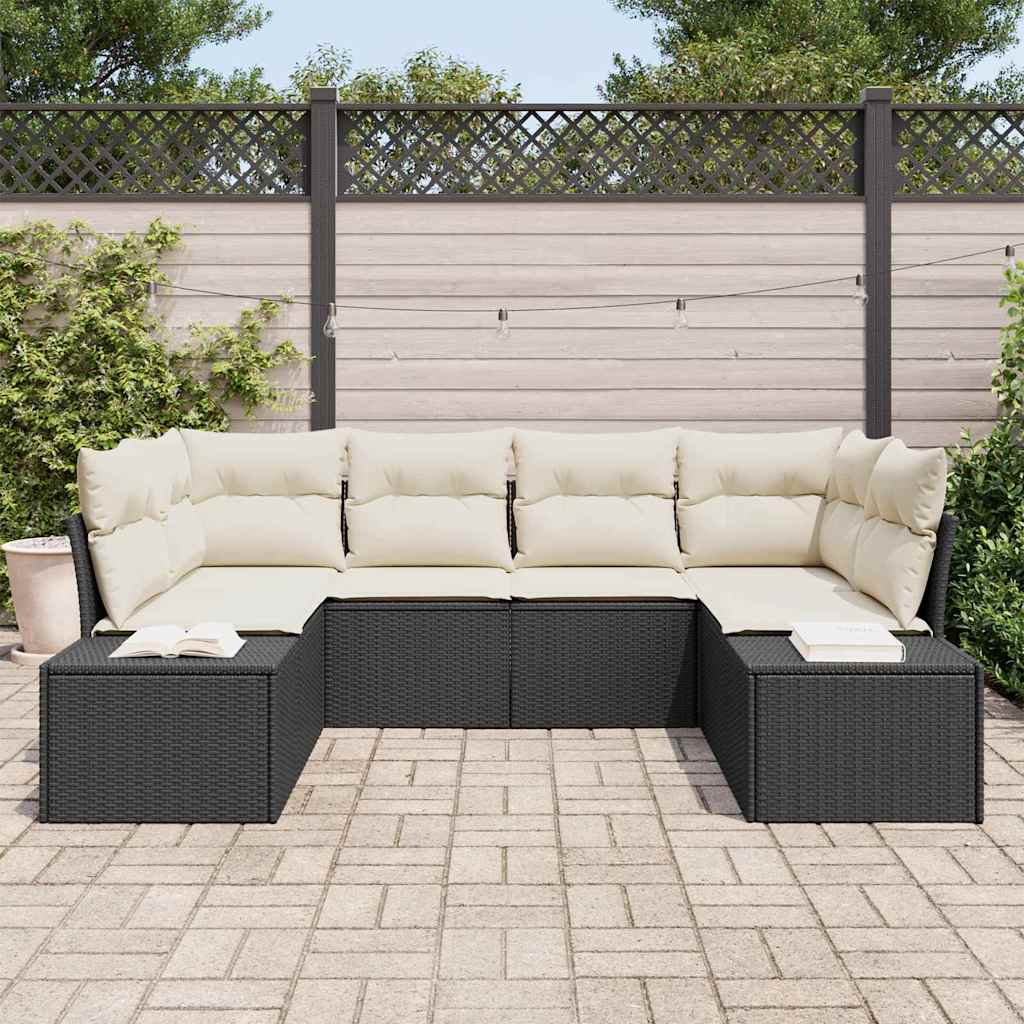 6 dalių sodo sofa su pagalvėlėmis Juodas poliratanas - Namų Idėja