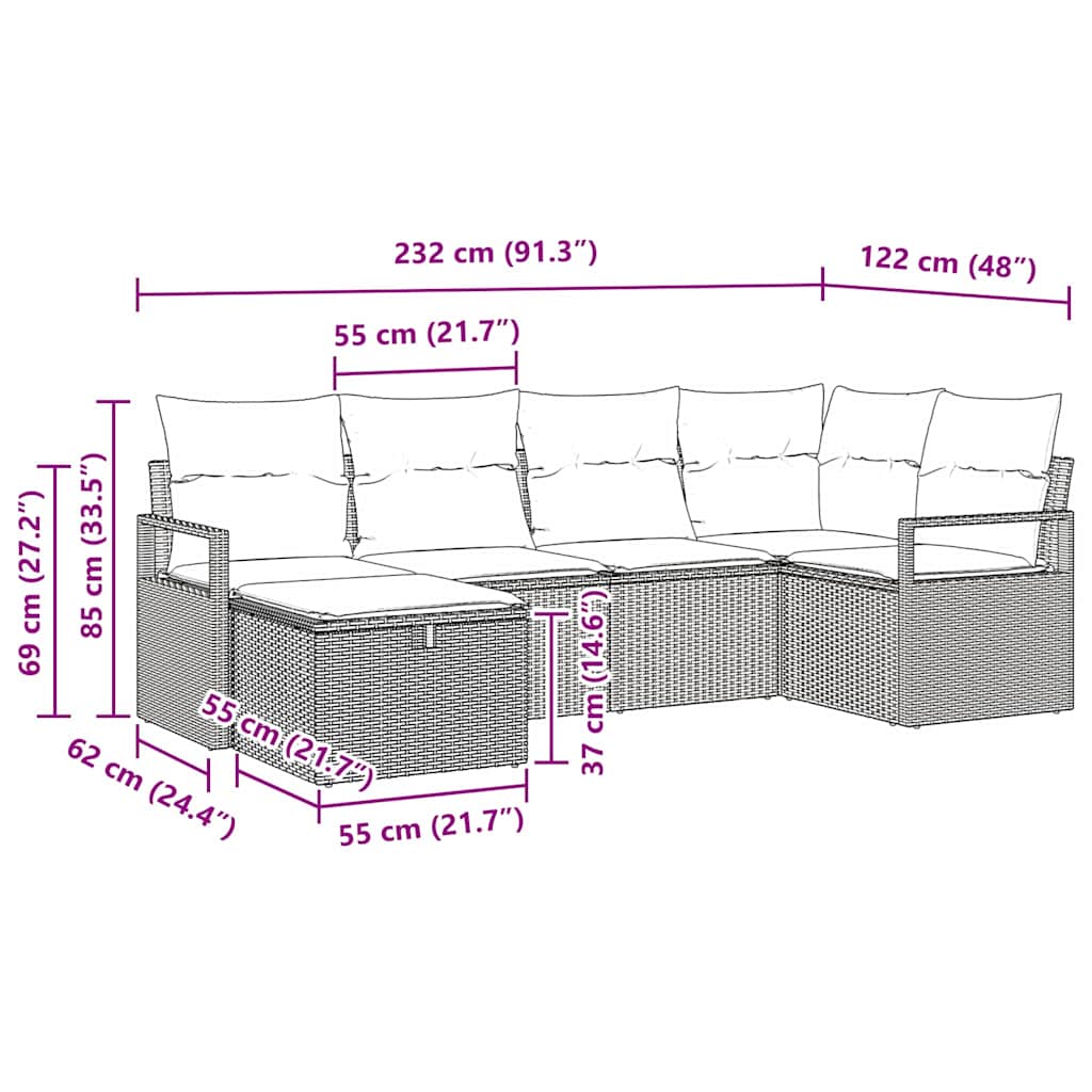 6 dalių sodo sofa su pagalvėlėmis, pilka poli ratanas - Namų Idėja