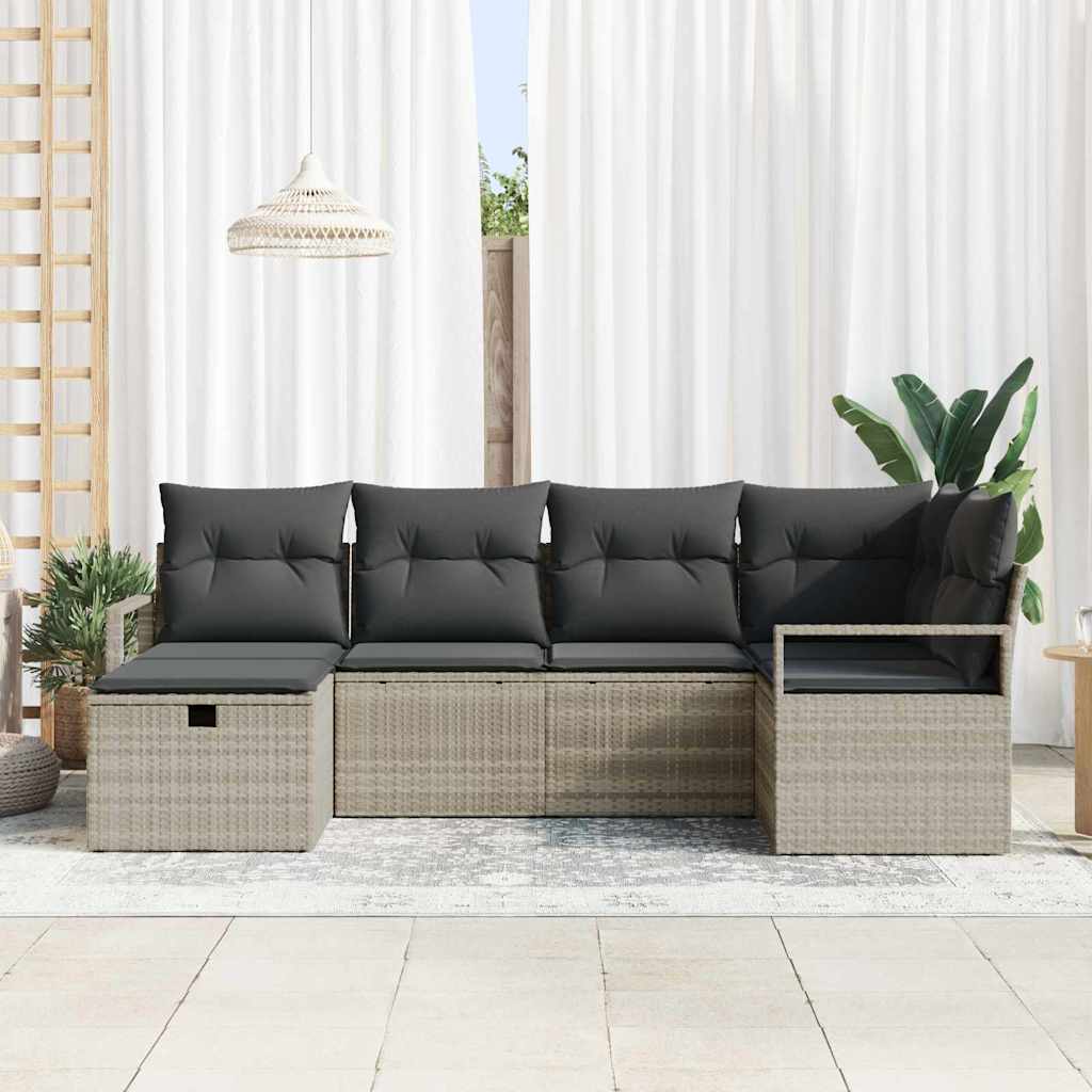 6 dalių sodo sofa su pagalvėlėmis, šviesiai pilkas poliratanas - Namų Idėja