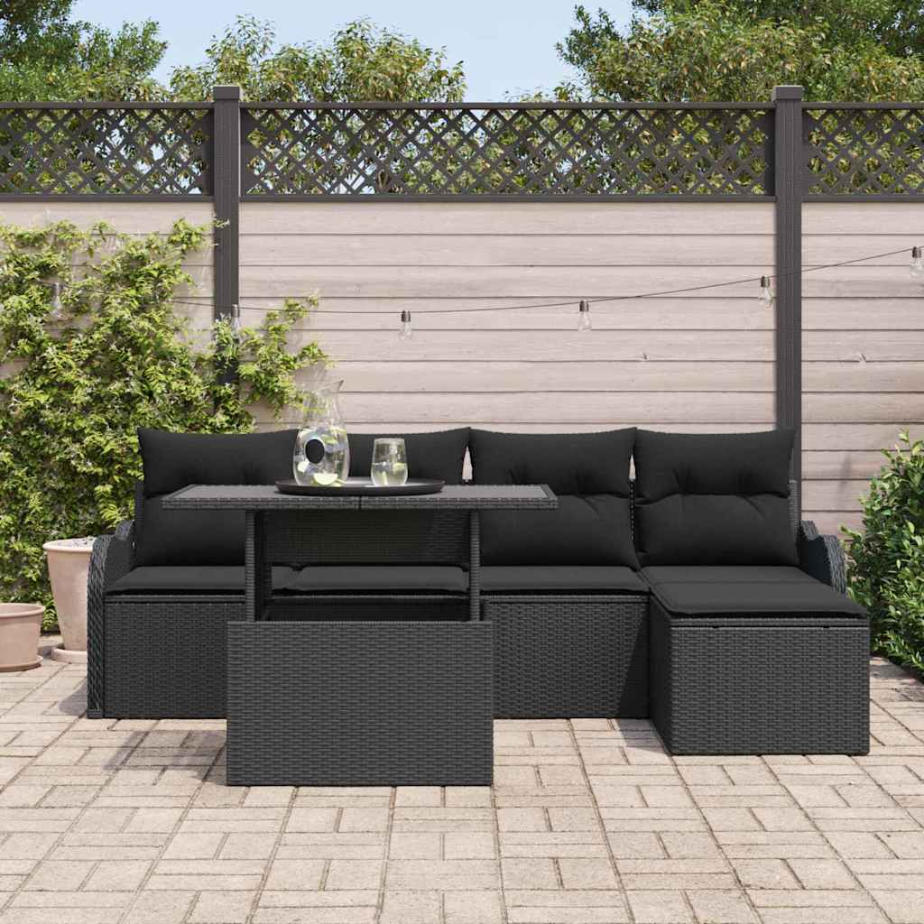 6 dalių sodo sofa su pagalvėmis juoda poli ratanas - Namų Idėja