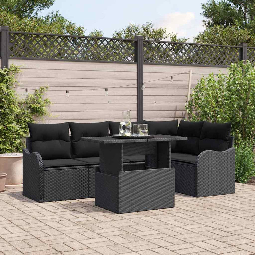 6 dalių sodo sofa su pagalvėmis Juoda poli ratanas - Namų Idėja