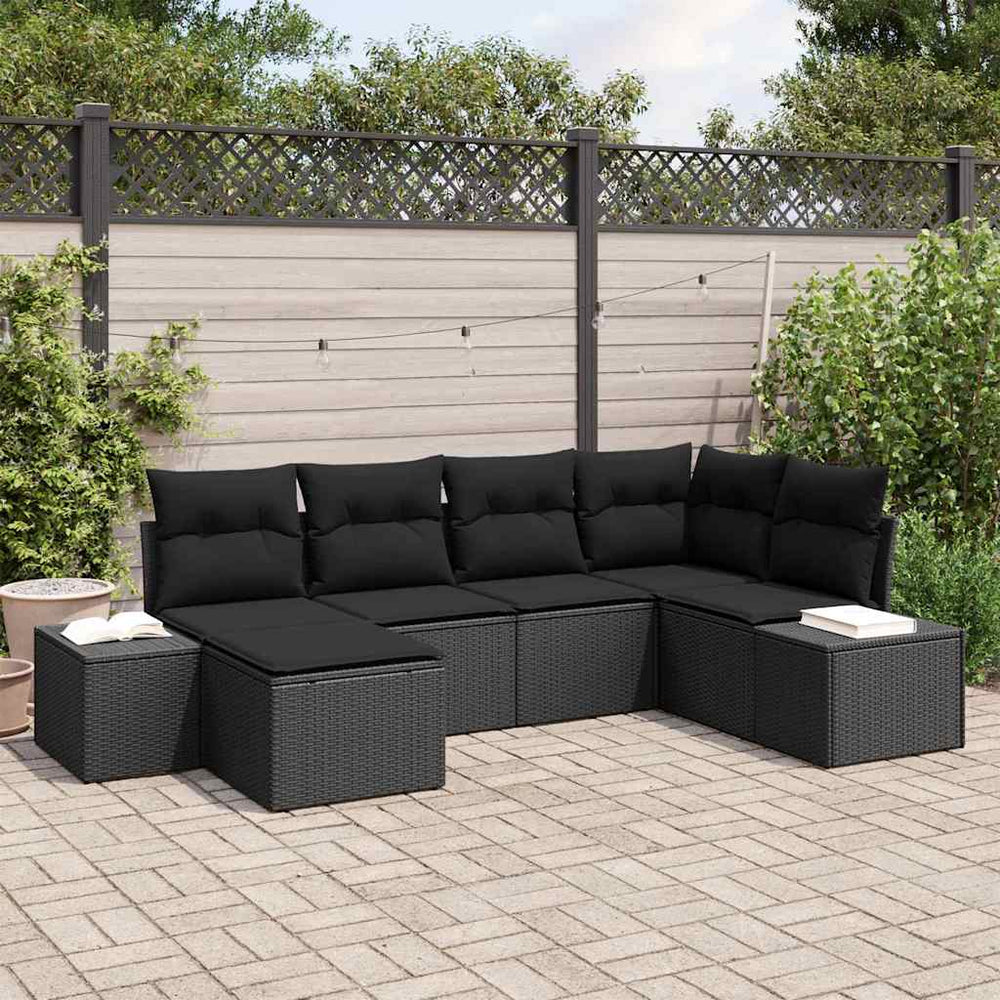 6 dalių sodo sofa su pagalvėmis juodame poli ratanas - Namų Idėja