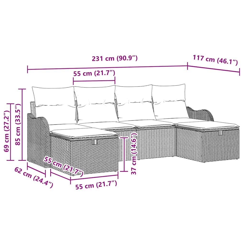 6 dalių sodo sofa su pagalvėmis juodas poliratanas - Namų Idėja