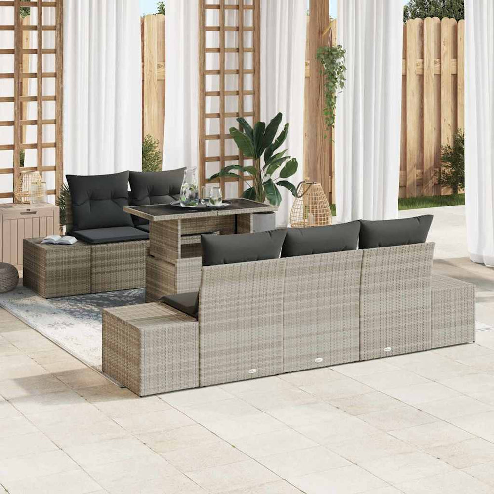 6 dalių sodo sofaset su pagalvėlėmis šviesiai pilka poli ratanas - Namų Idėja