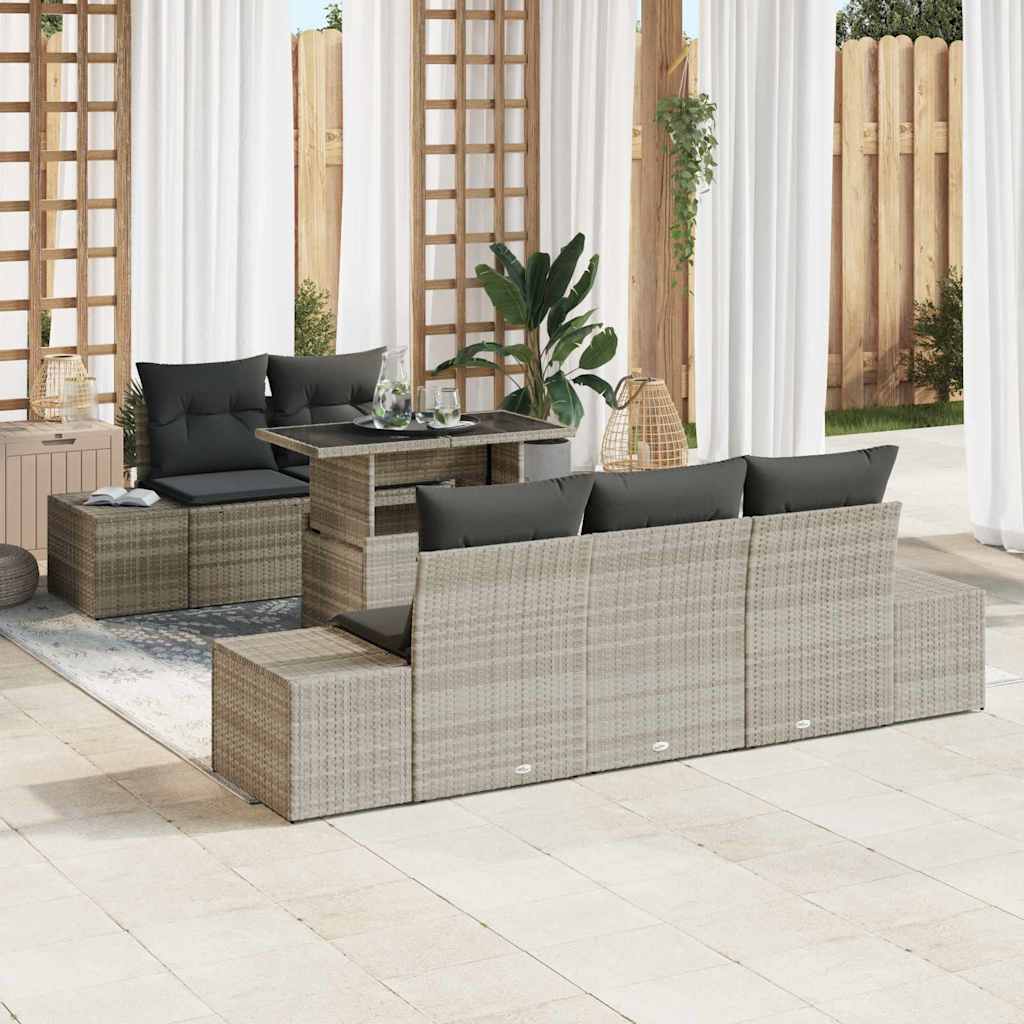 6 dalių sodo sofaset su pagalvėlėmis šviesiai pilka poli ratanas - Namų Idėja