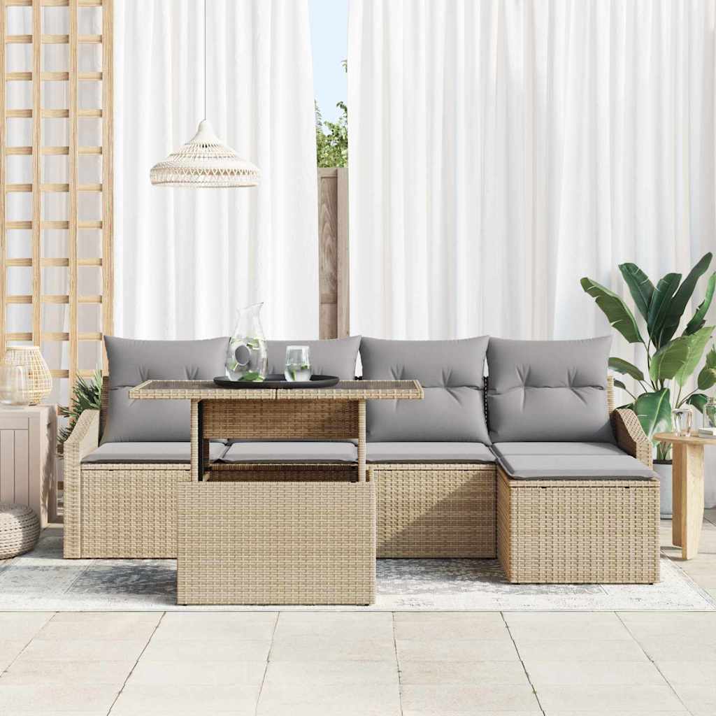 6 dalių sodo sofos komplektas su pagalvėlėmis smėlio spalvos poli rattan - Namų Idėja