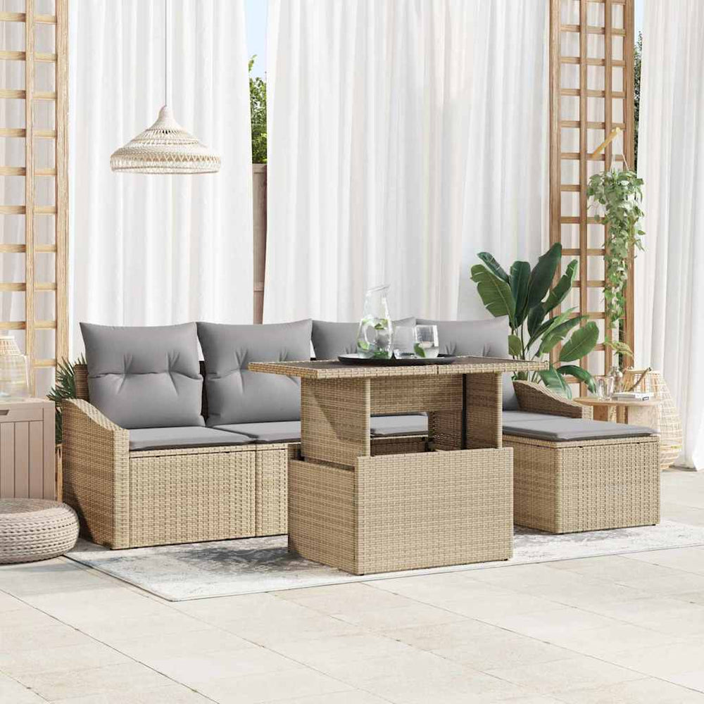 6 dalių sodo sofos komplektas su pagalvėlėmis smėlio spalvos poli rattan - Namų Idėja