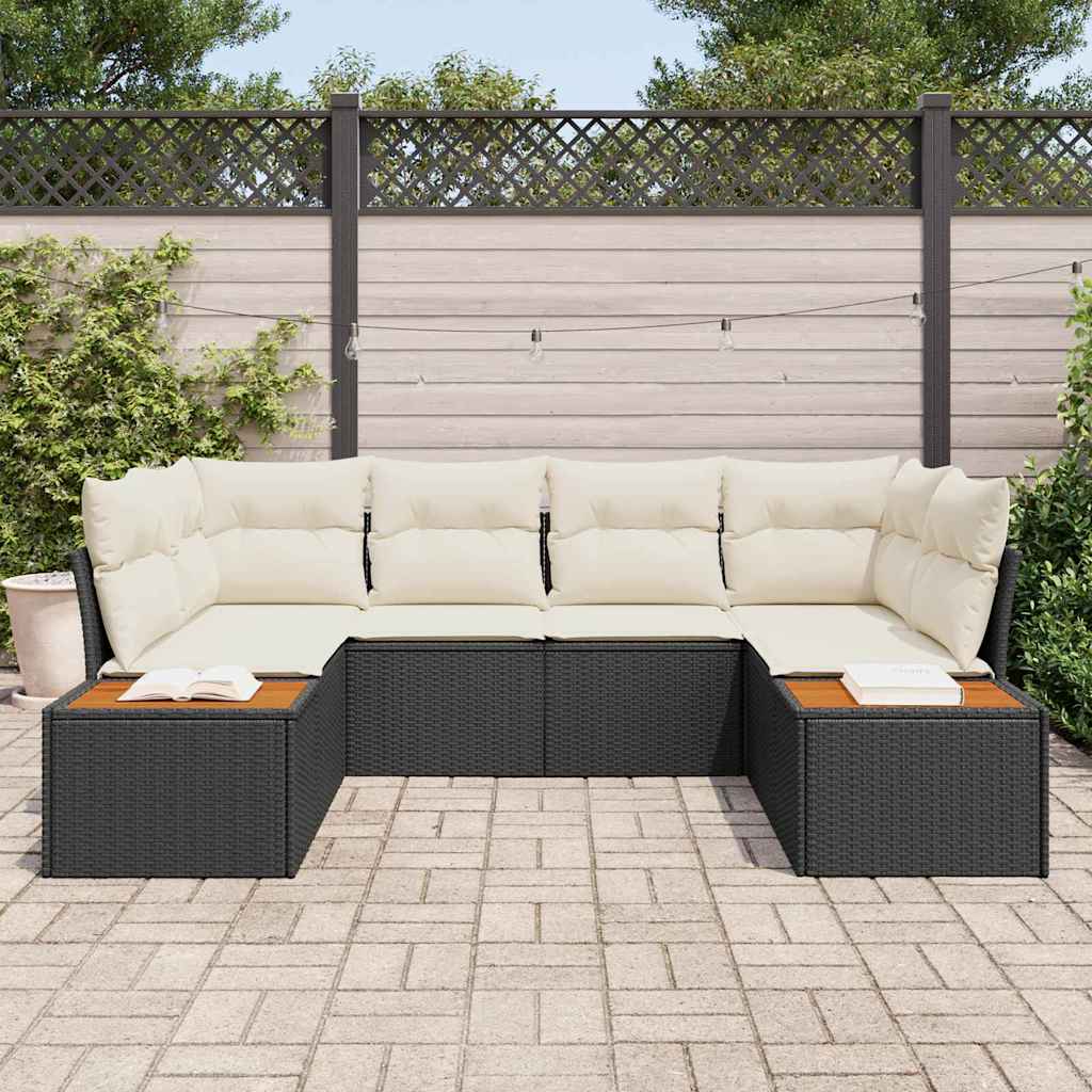 6 dalių sodų sofa rinkinys su pagalvėlėmis Juoda poli ratanas akacija - Namų Idėja