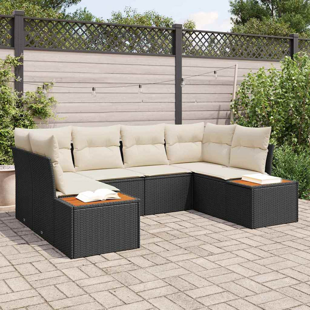 6 dalių sodų sofa rinkinys su pagalvėlėmis Juoda poli ratanas akacija - Namų Idėja