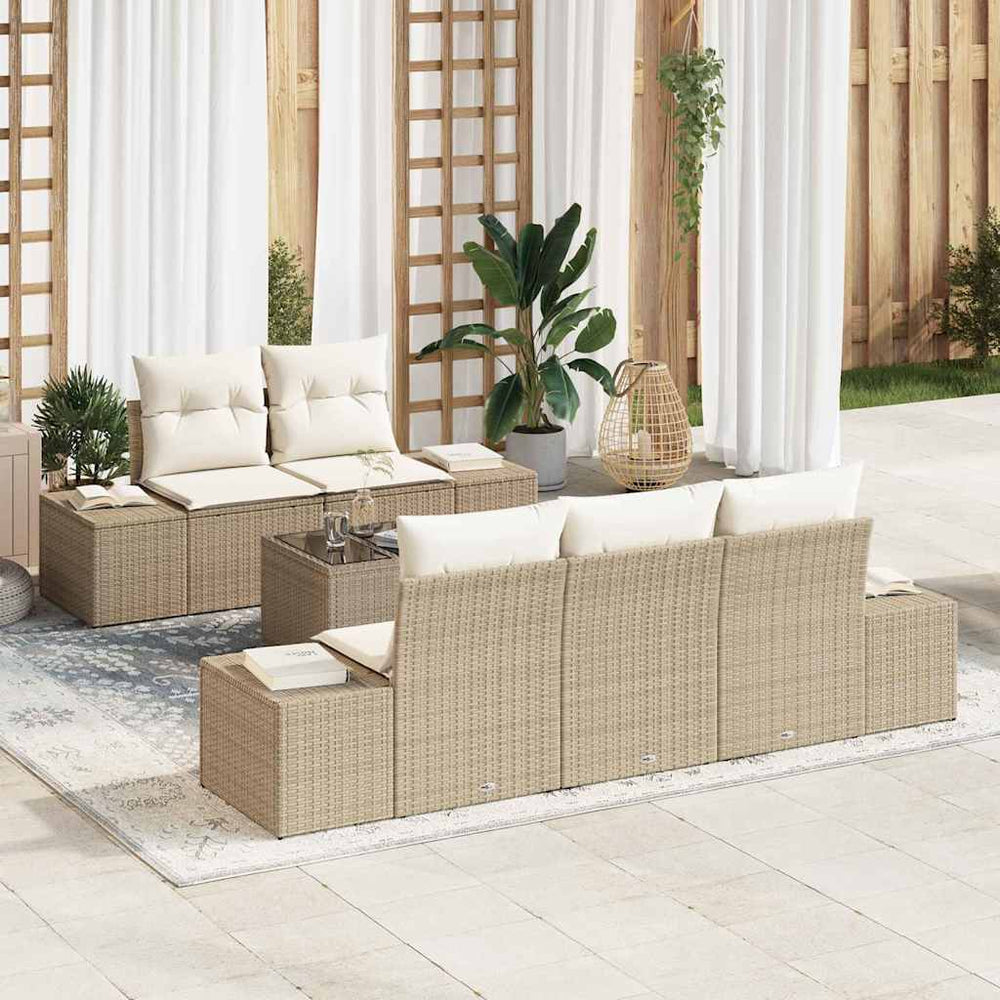 6 dalių sofa rinkinys su pagalvėlėmis smėlio ratanon - Namų Idėja