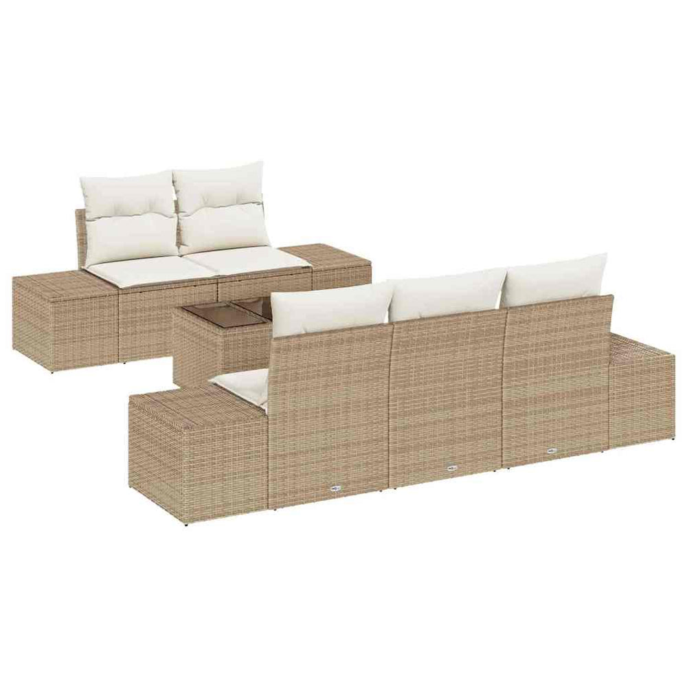6 dalių sofa rinkinys su pagalvėlėmis smėlio ratanon - Namų Idėja