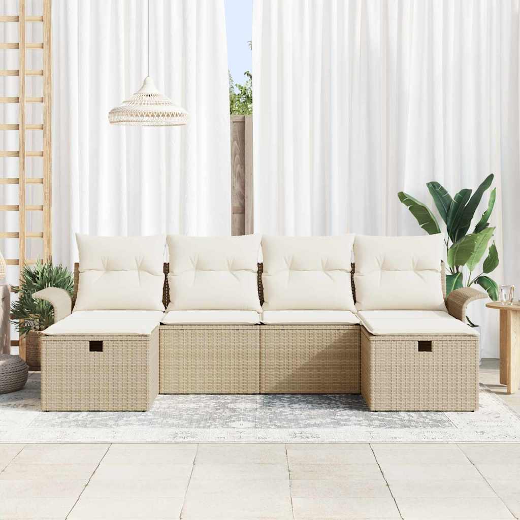 6 Vnt. Sodo Sofa Rinkinys su Pagalvėlėmis Smėlio Poli Ratanas - Namų Idėja