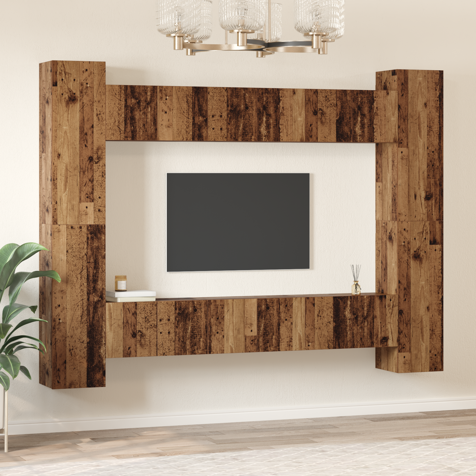 TV cabinet set 10 pcs Ancient wood Engineered wood