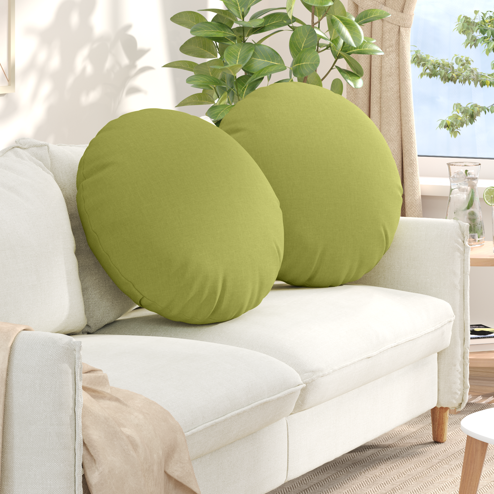 Sėdynių pagalvėlės 2 pcs Šviesiai žalia Ø60 x 21 cm audinys