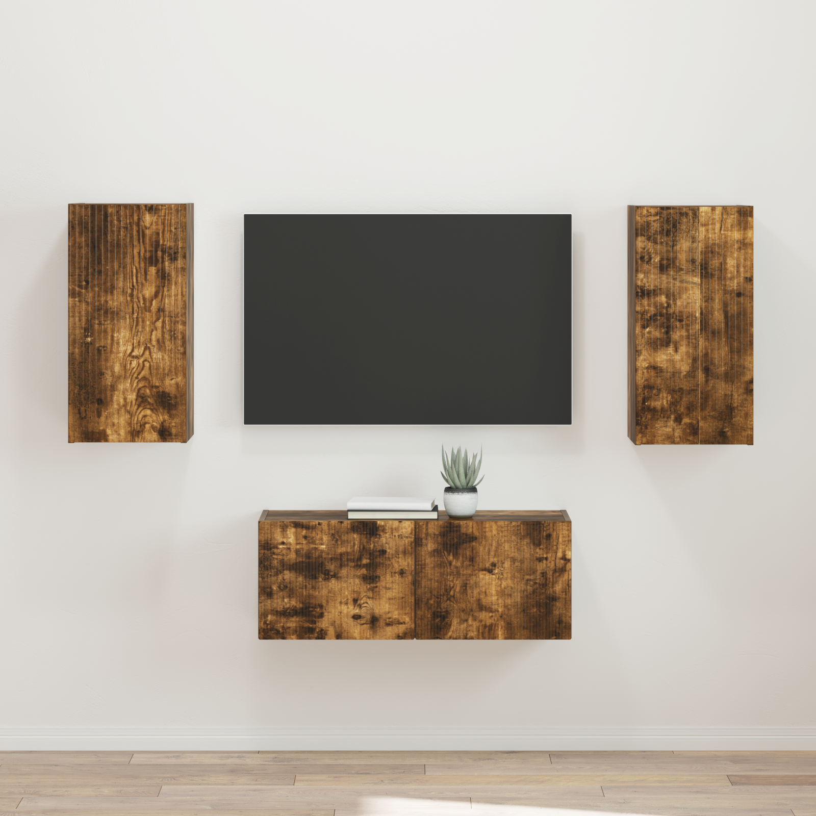 TV spintelių komplektas 2 pcs Rūkyta ąžuolas Apdirbta mediena