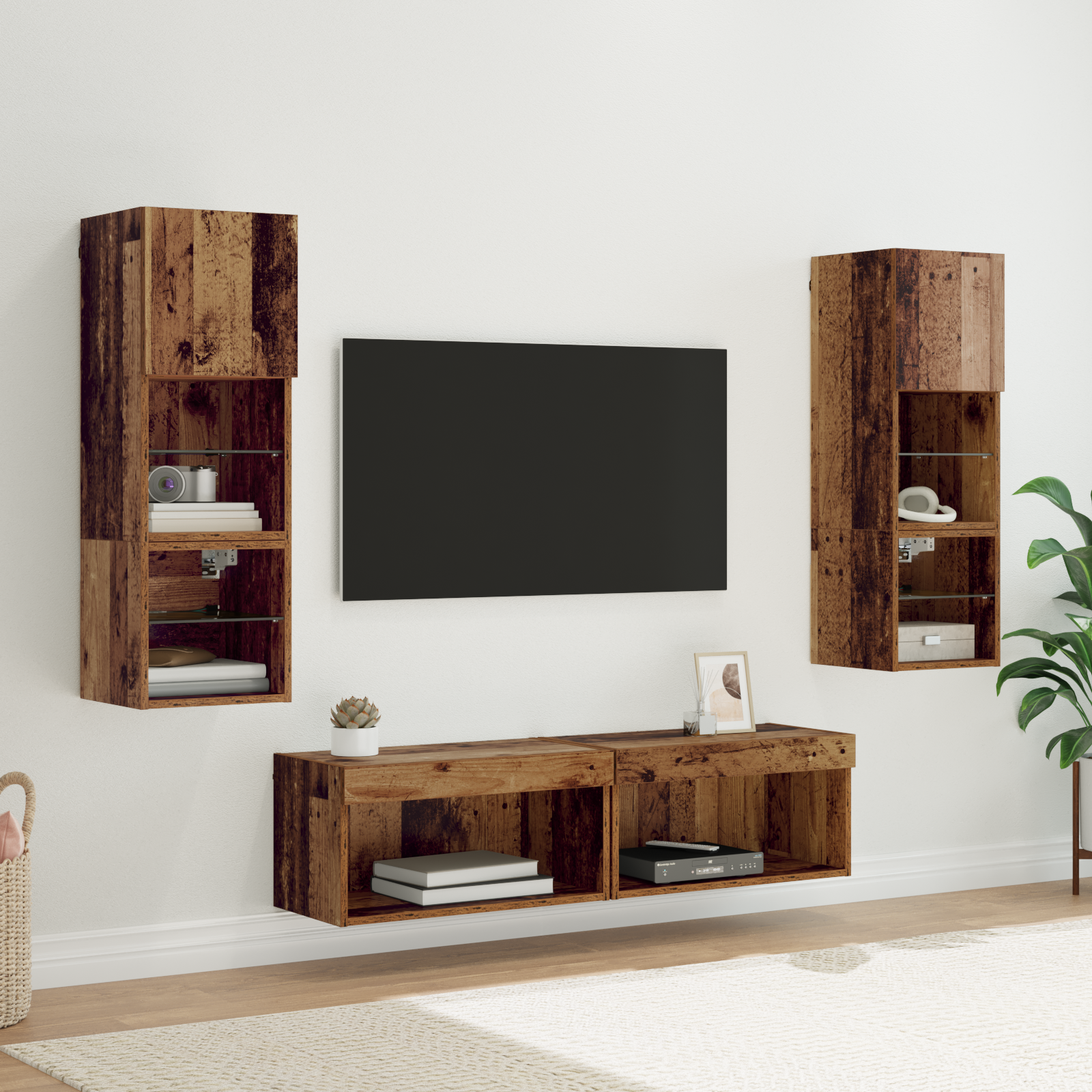 TV wall unit 6 pcs Antique wood