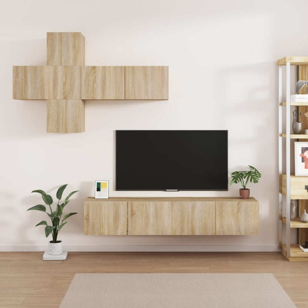 Televizoriaus spintelių komplektas, 7 dalių, ąžuolo, mediena