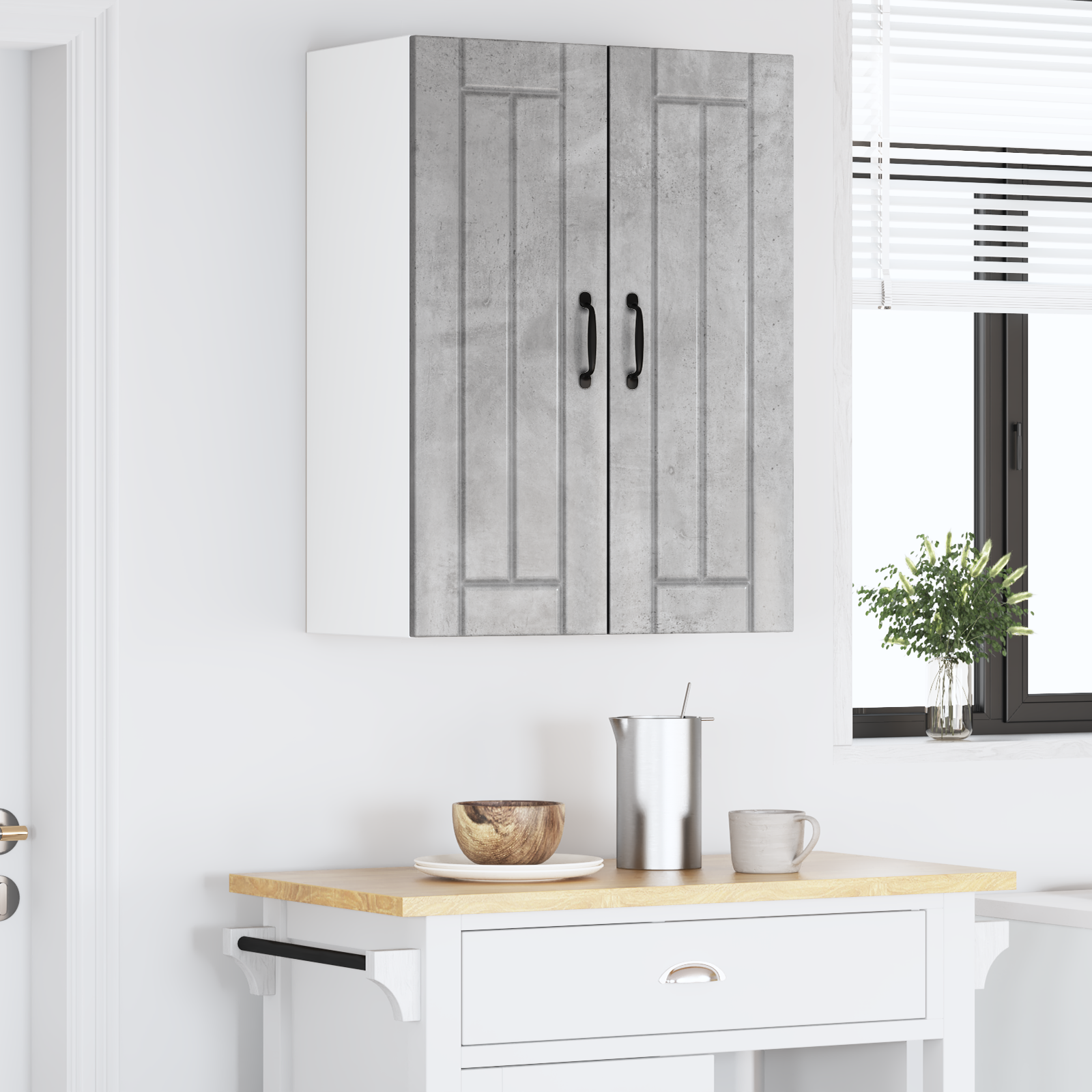 Virtuvės sieninė spintelė 2 pcs Betono pilka 30 x 31 x 80 cm