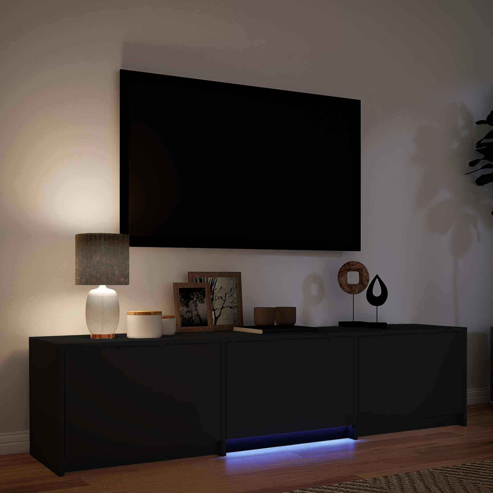 TV spintelė su LED Juodas 165 x 34 x 40 cm Dirbtinė mediena