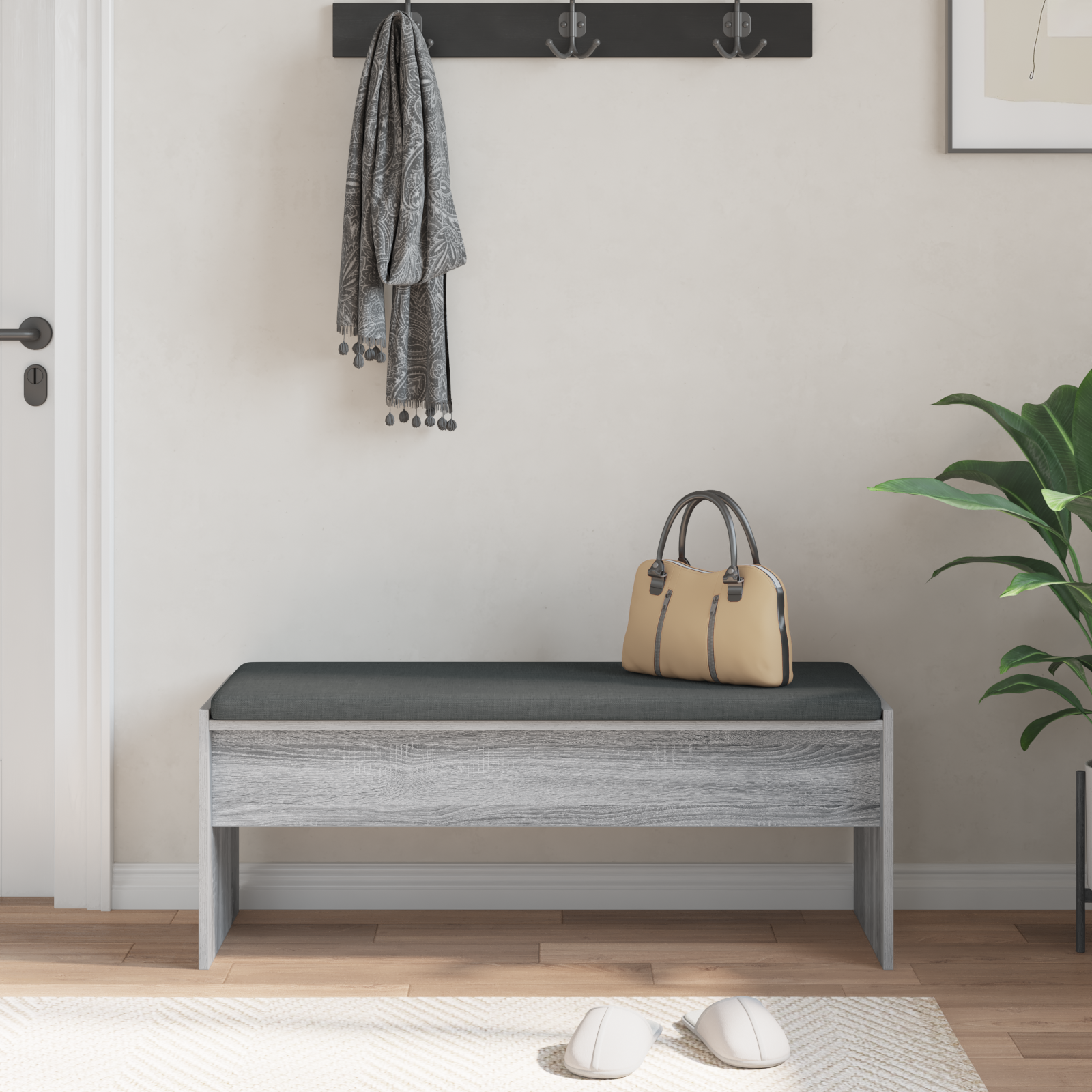 Hallway bench with cushion Grey Sonoma 103 x 38 x 40 cm