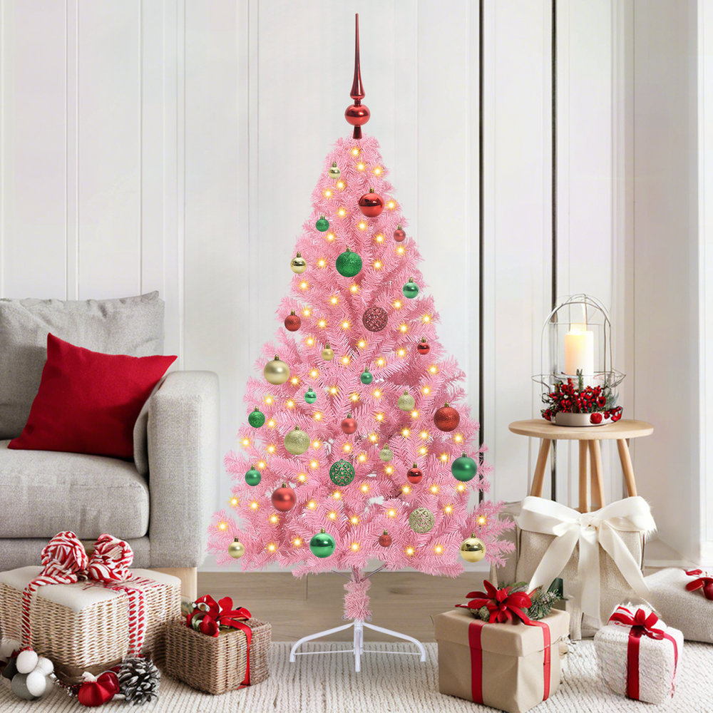 Artificial pre-lit Christmas tree Pink 150 cm PVC