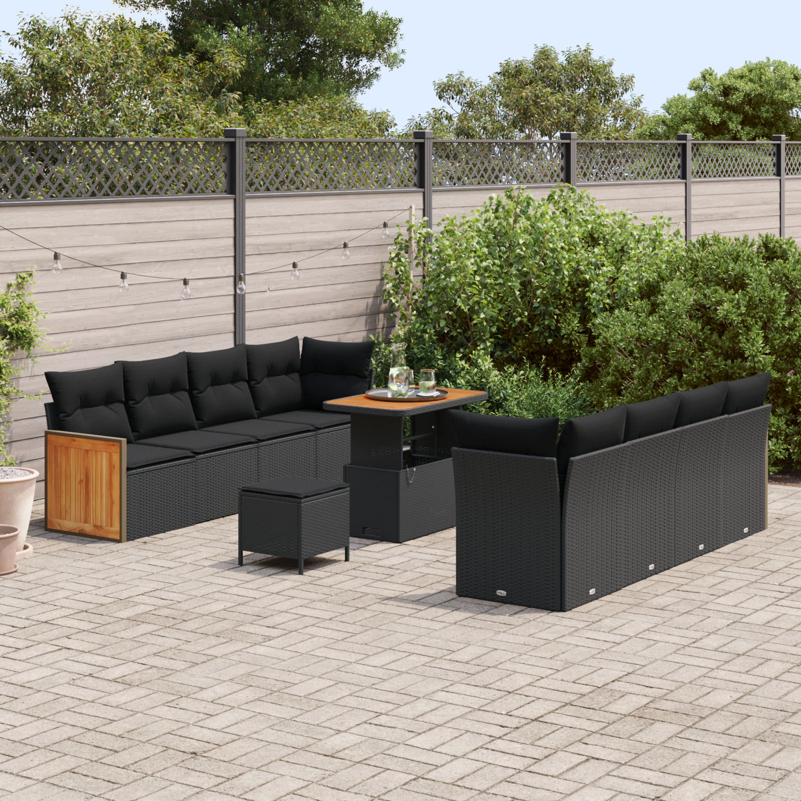 Sodo Sofų Rinkinys su pagalve 11 pcs Juoda