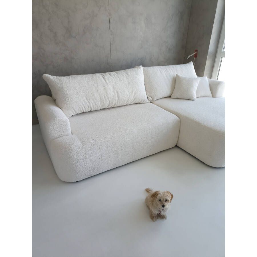 Kampinė sofa lova OVO, dešinė, kreminė boucle