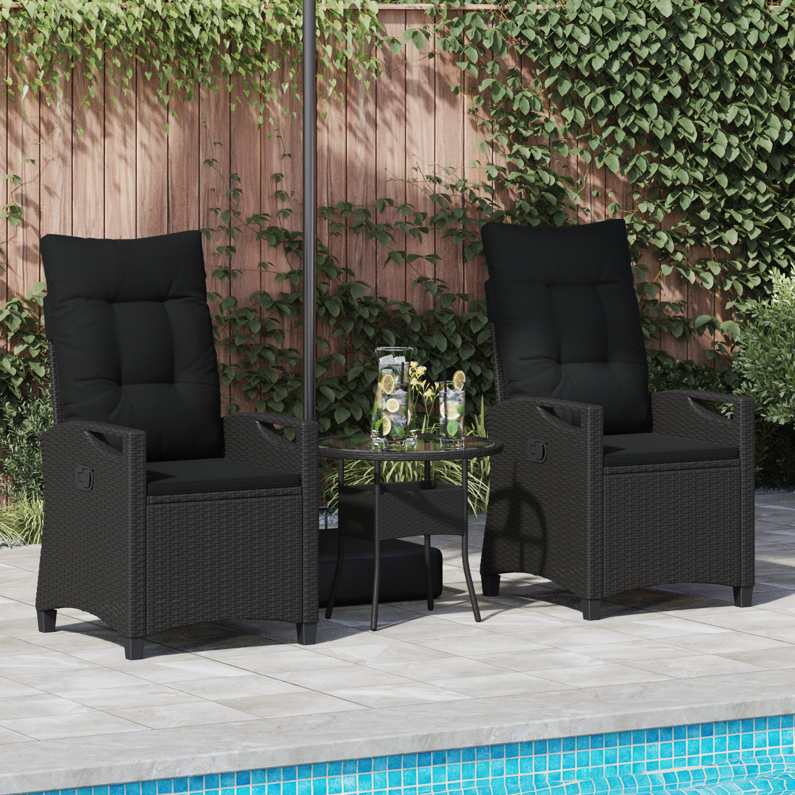 Sodo Kėdė 2 pcs Juoda 56 x 64 x 94 cm Plienas ir poliesteris