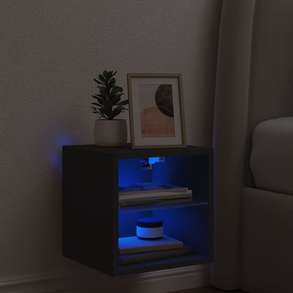 Sieninė TV spintelė su LED lemputėmis, juoda, 30x28,5x30cm