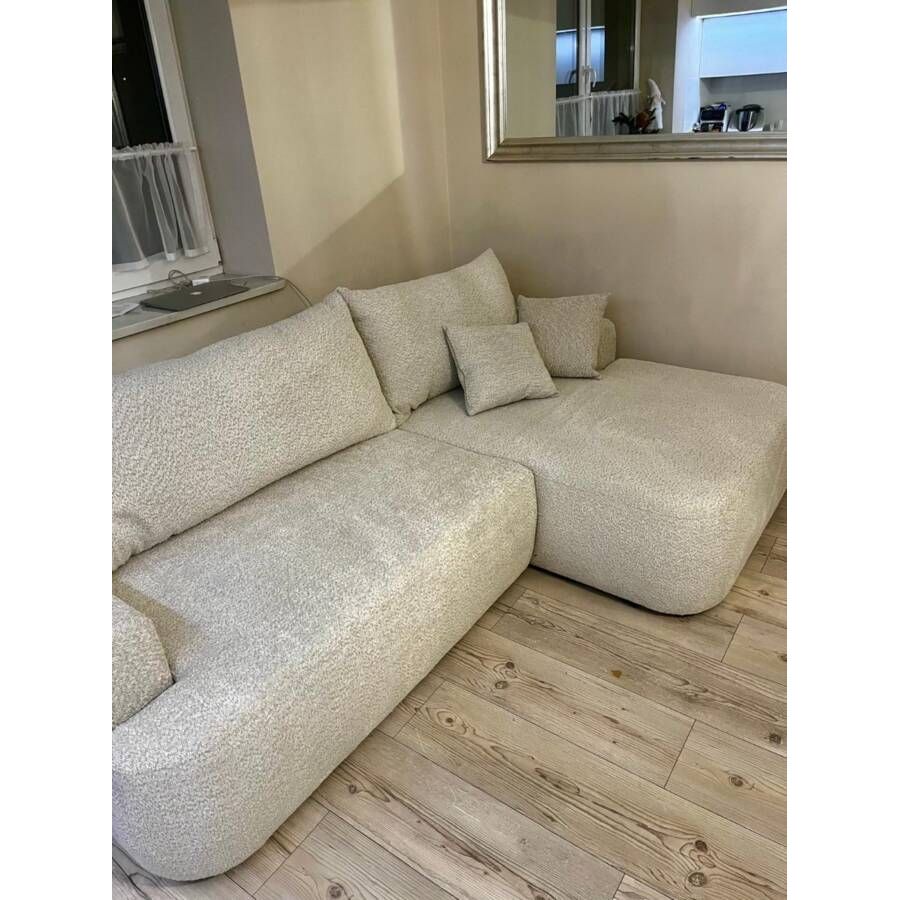 Kampinė sofa lova OVO, dešinė, boucle smėlio