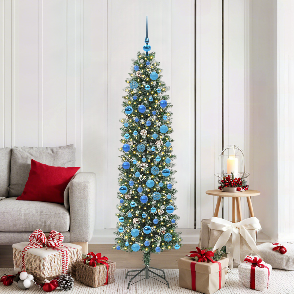 Artificial Slim Christmas Tree with 300 LED Green and White 180 cm