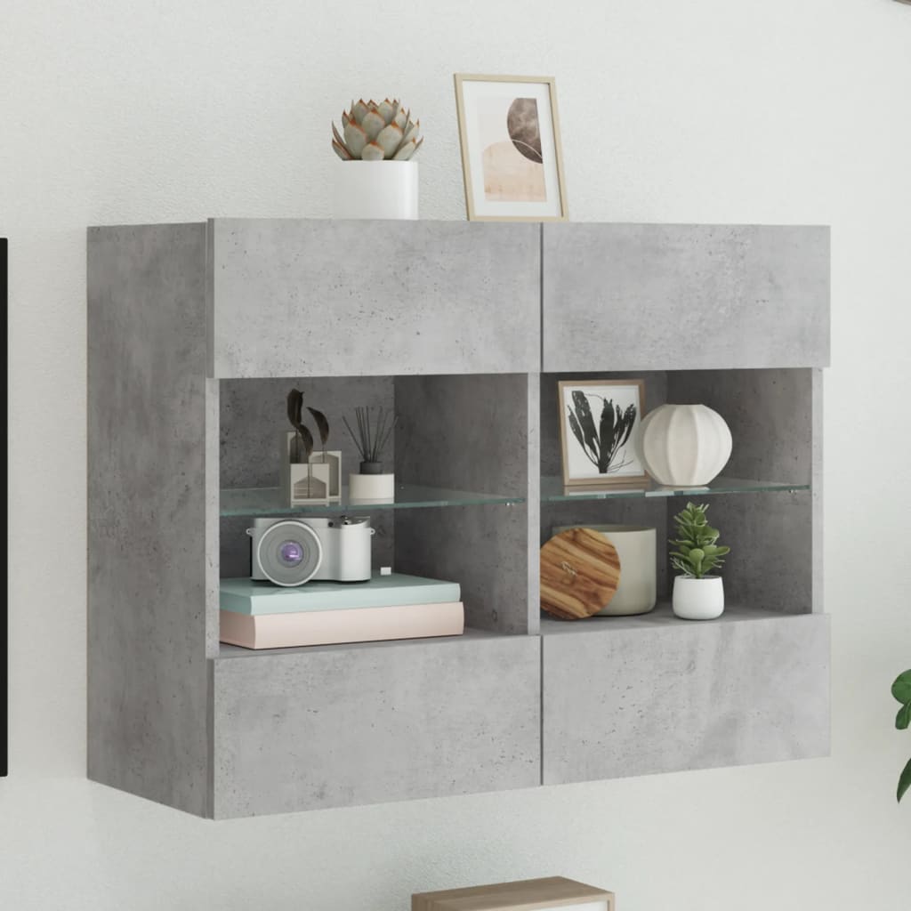 Sieninė TV spintelė su LED lemputėmis, betono, 78,5x30x60,5cm