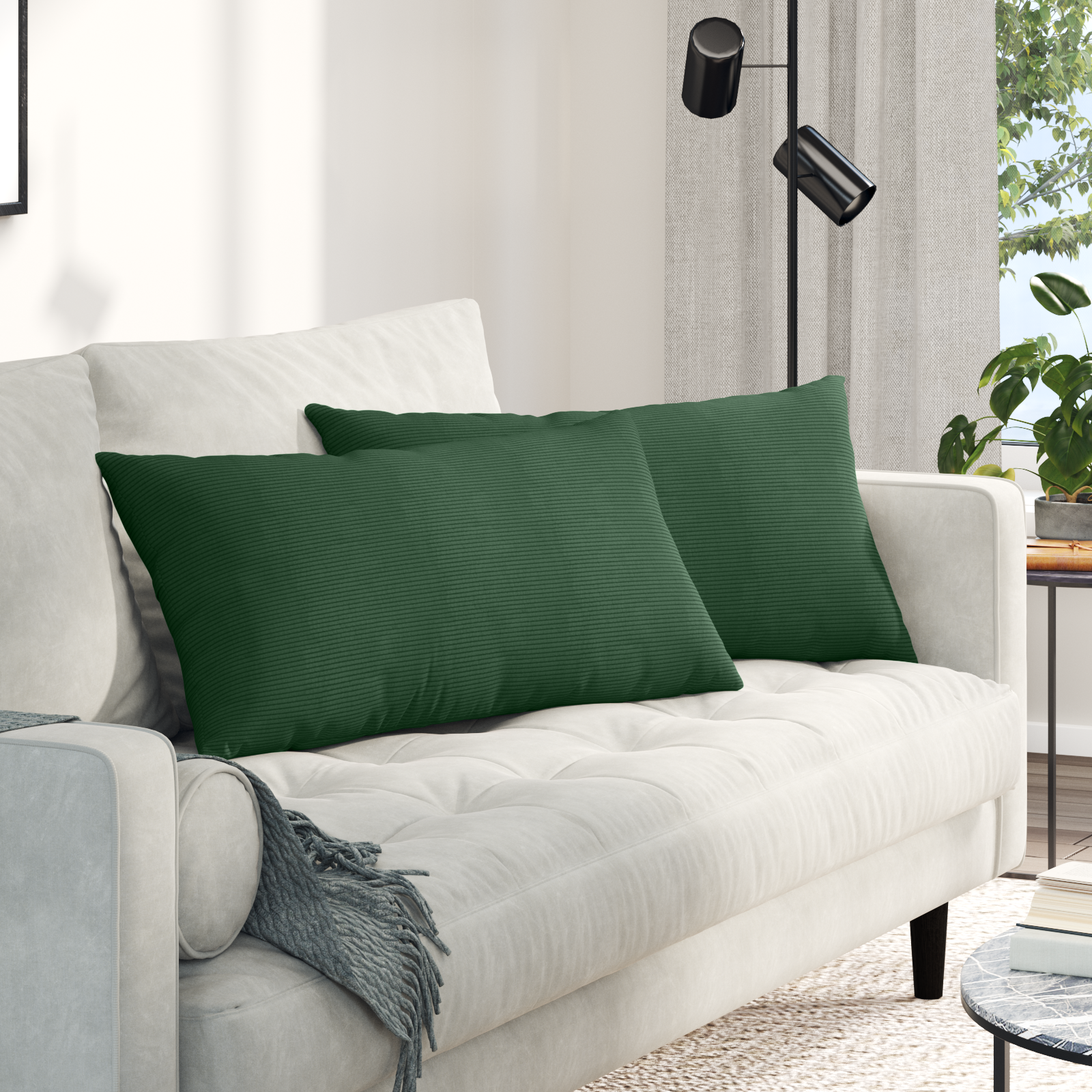 Sofa Pagalvės 2 pcs Tamsiai žalia 80 x 40 cm Kordūrinis audinys