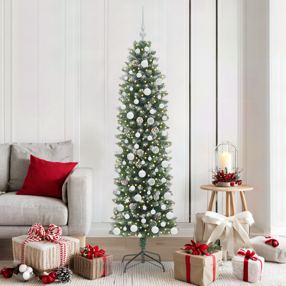 Artificial Slim Christmas Tree with 300 LED Green and White 180 cm