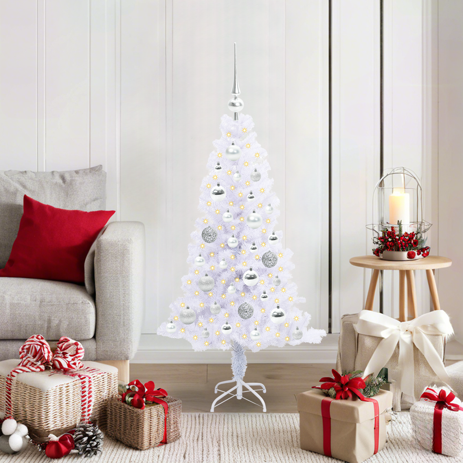 Mākslīgā Ziemassvētku eglīte ar 150 LED balta 120 cm PVC un tērauds