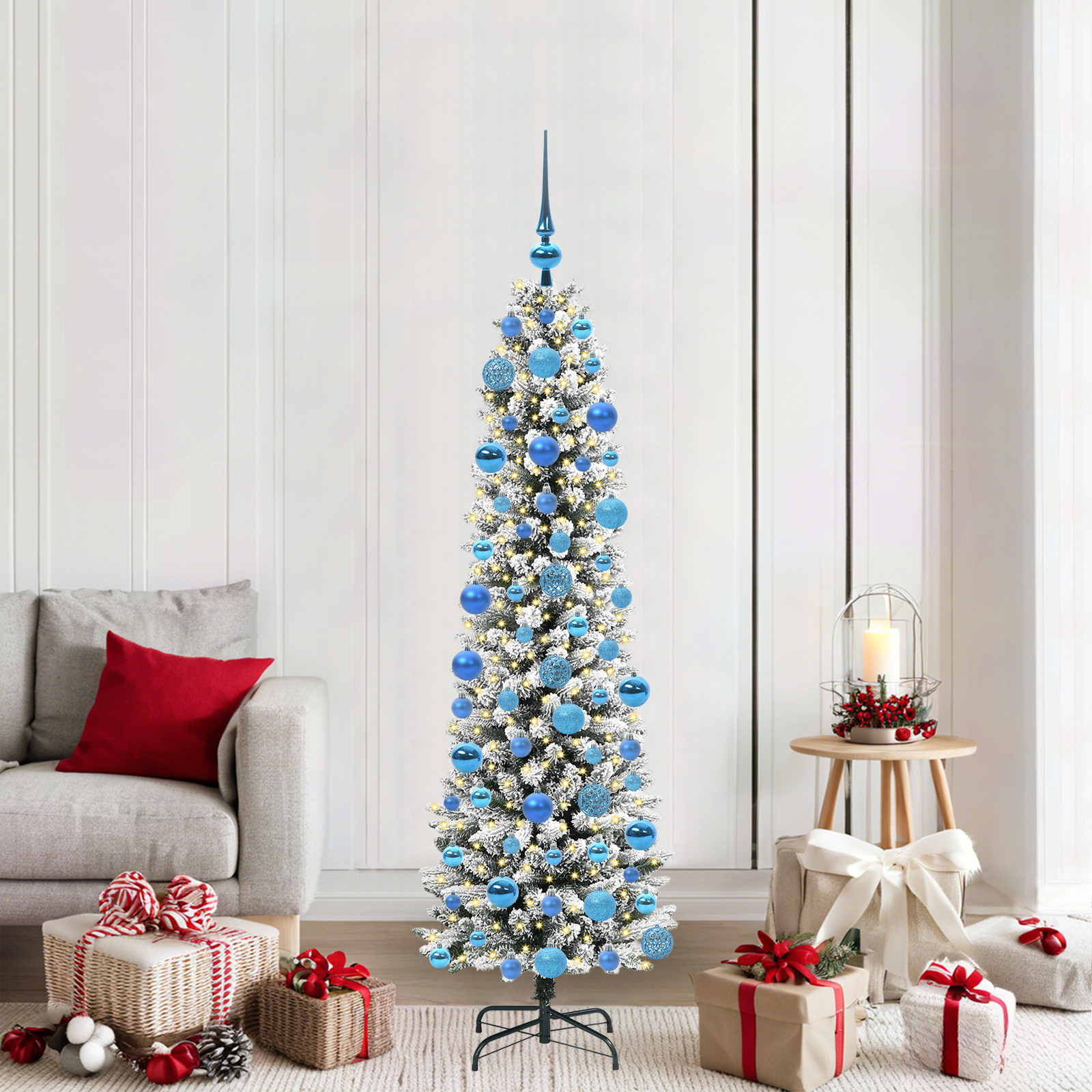 Dirbtinė Kalėdų eglutė SHINE WINTER, su 300 LED stovu Žalia ir balta 180 cm.