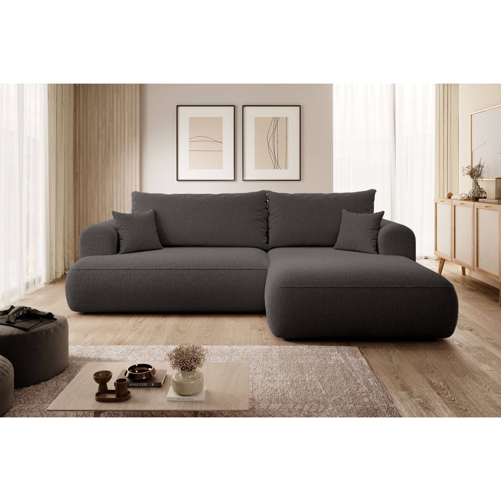 Kampinė sofa-lova CORMAC, pilka