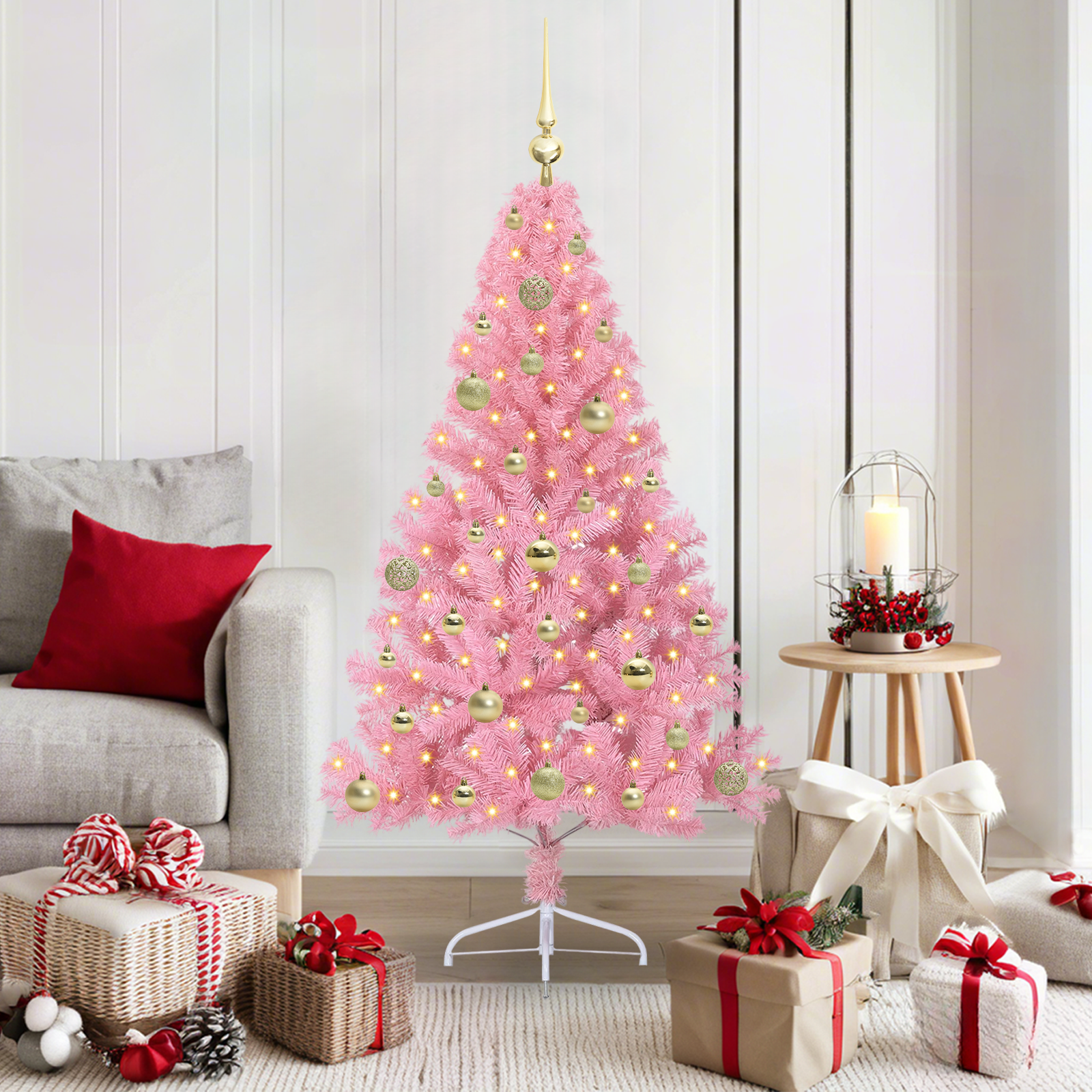 Artificial pre-lit Christmas tree Pink 150 cm PVC